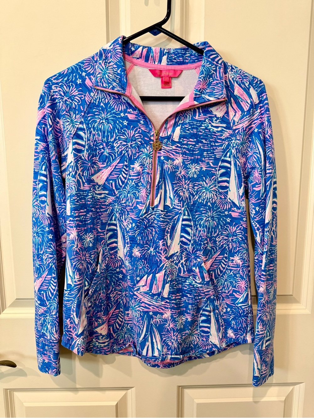 Lilly Pulitzer Women’s Blue & Pink it’s a sailabration Half-Zip popover Top, XS